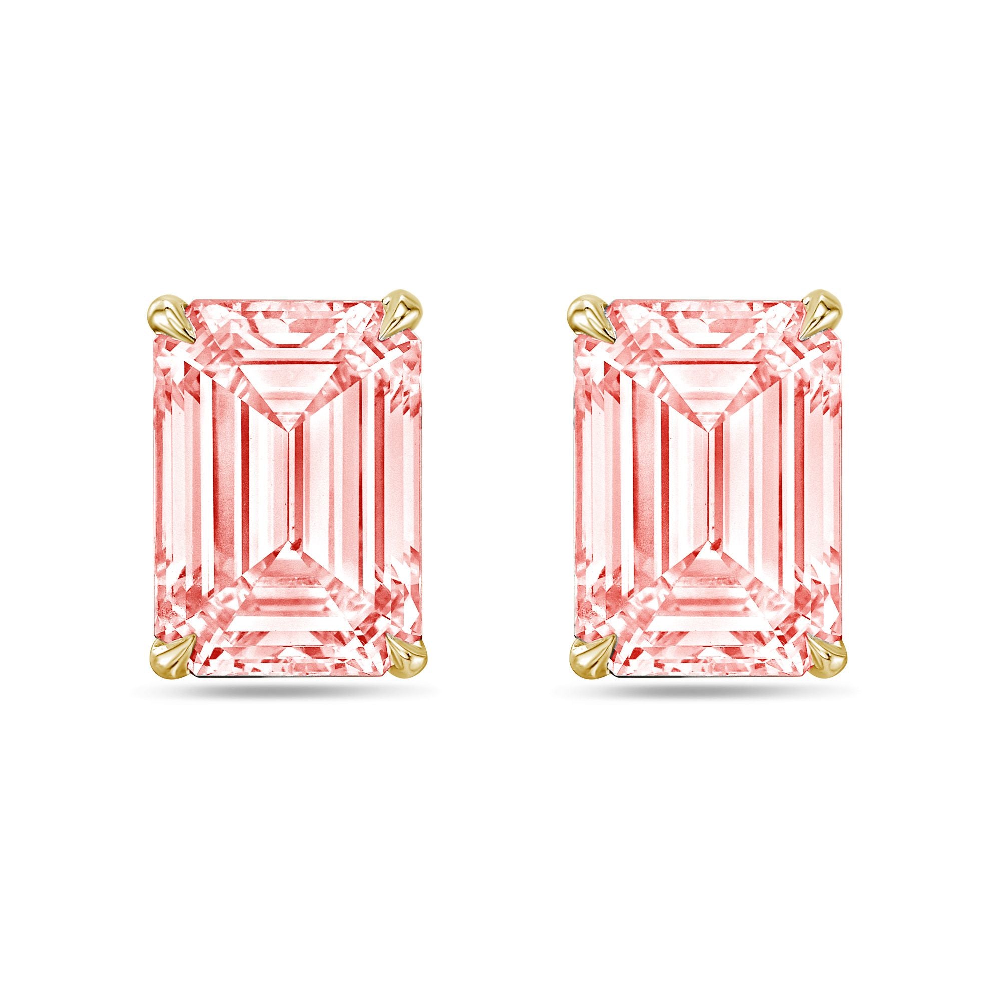 Lab-Grown Pink Emerald Diamond Stud Earrings, 4-Prong, 14K Gold
