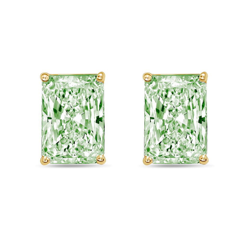 Lab-Grown Green Radiant Cut Diamond Stud Earrings, 4-Prong, 14K Gold