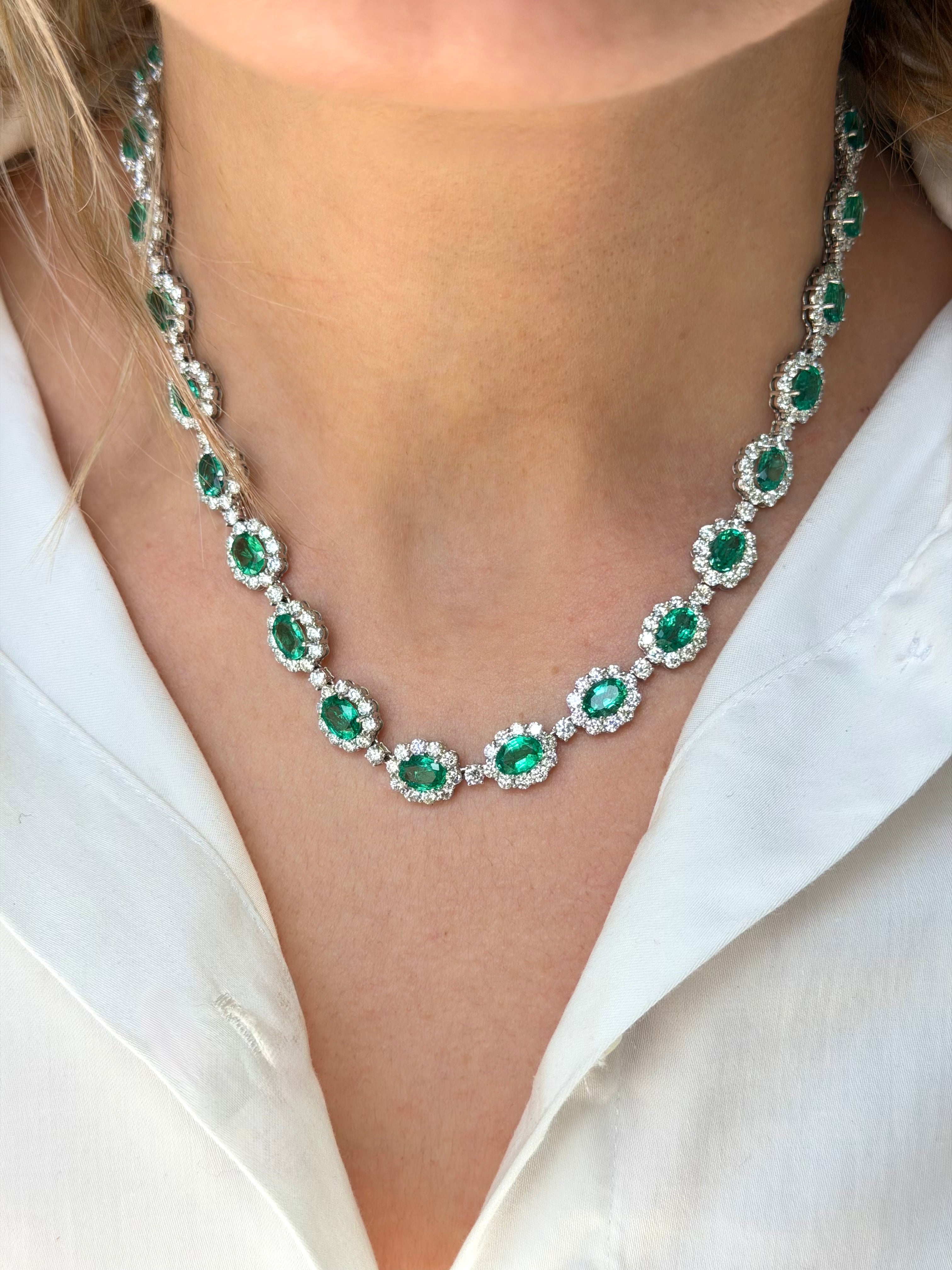 Emerald And Diamond Halo Necklace