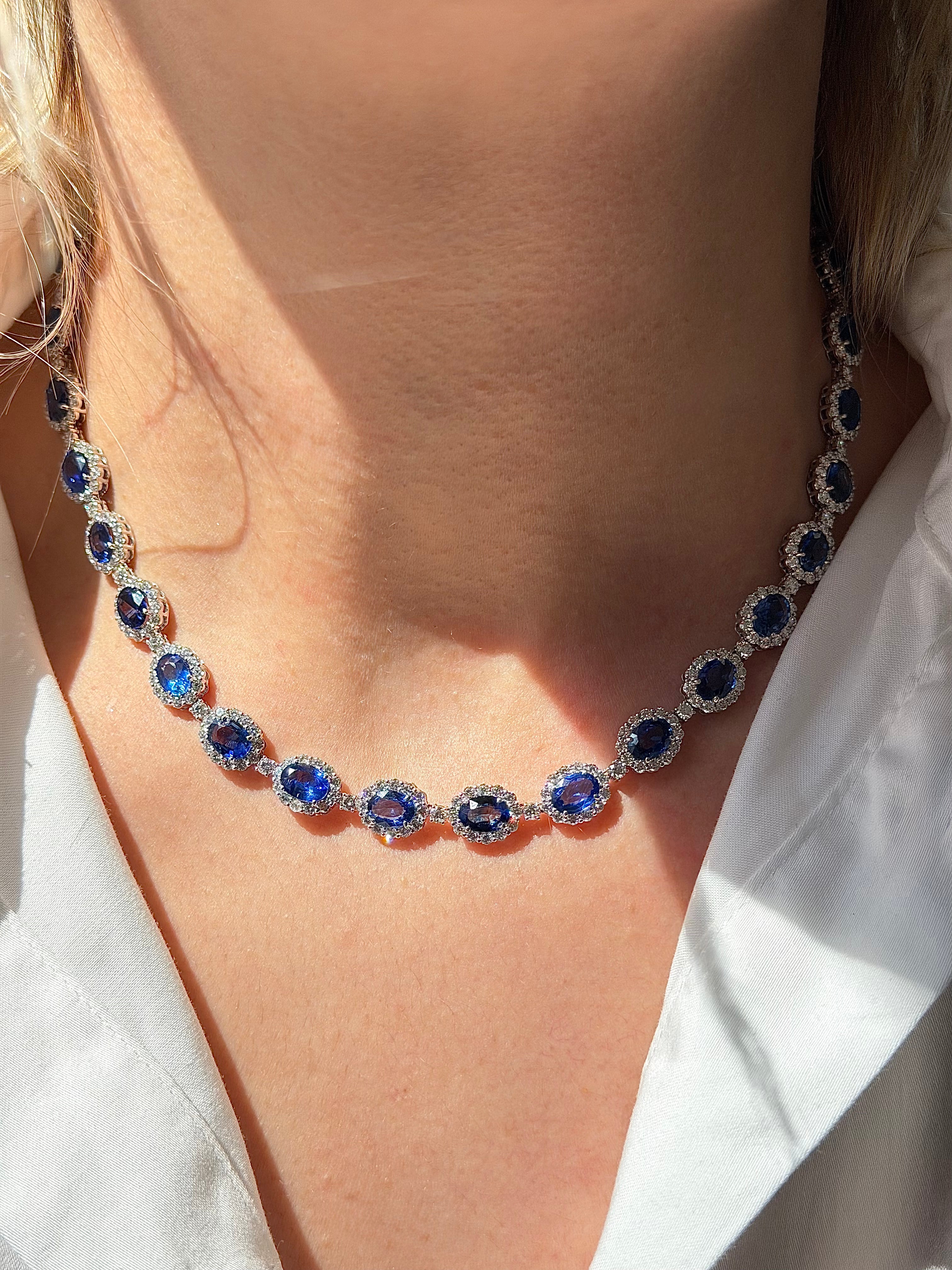 Sapphire And Diamond Halo Necklace