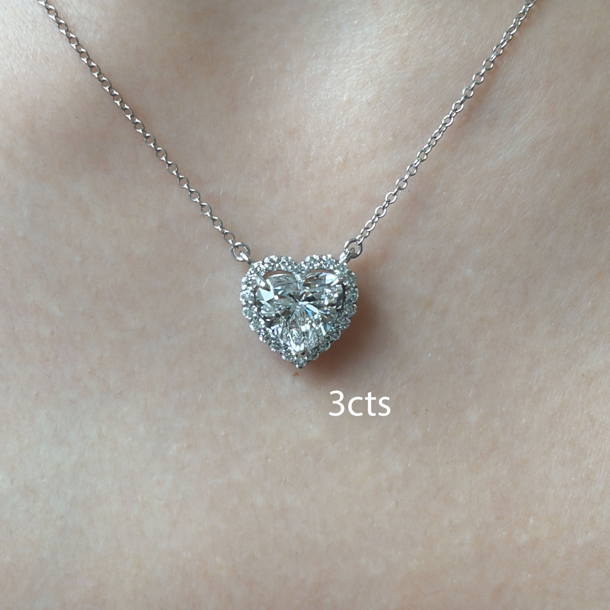 Lab-Grown Heart Diamond Halo Pendant, 14K Gold