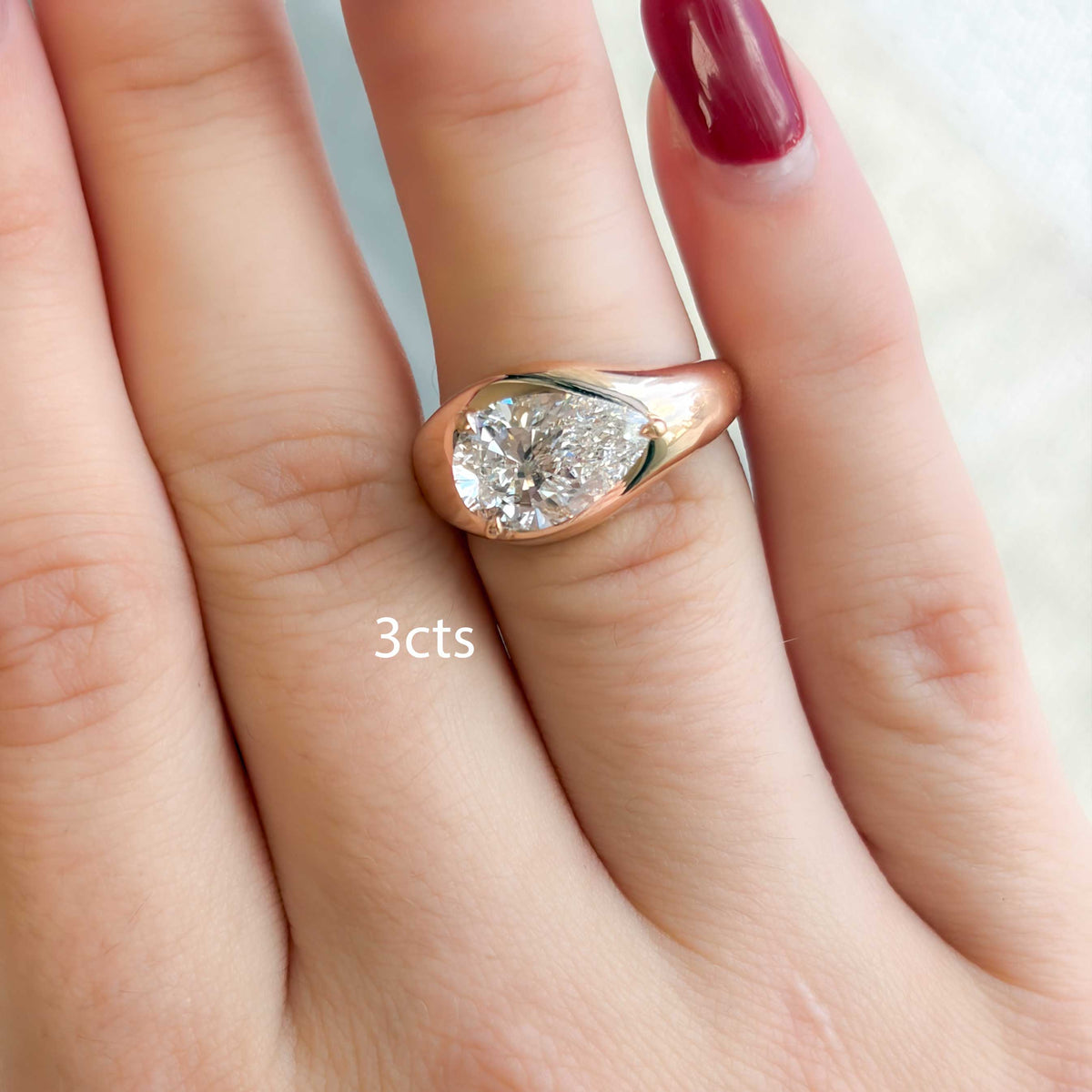Lab-Grown East-West Pear Diamond Dome Ring, 18k Gold