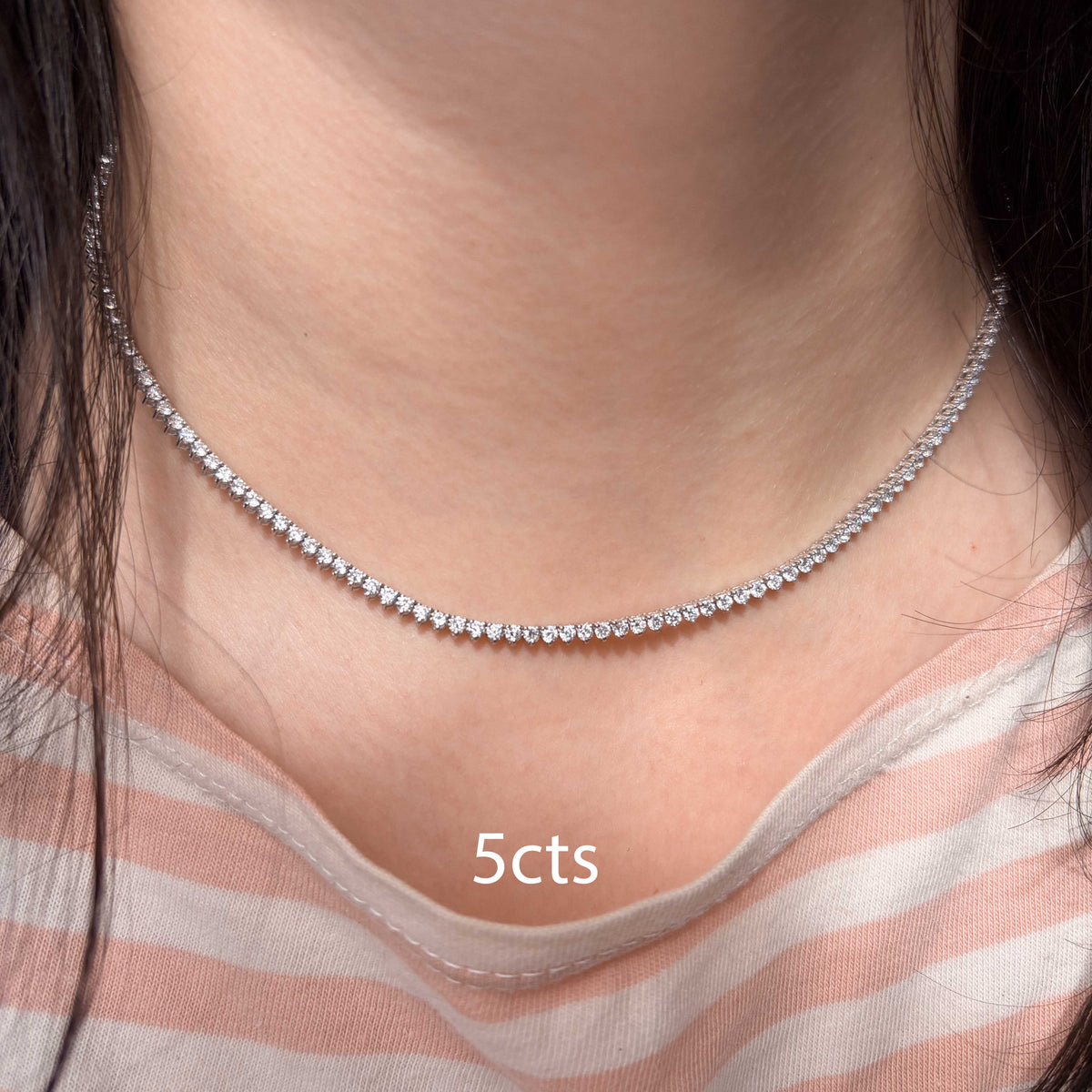 3-Prong Round Diamond Tennis Necklace, 14K or 18K Gold