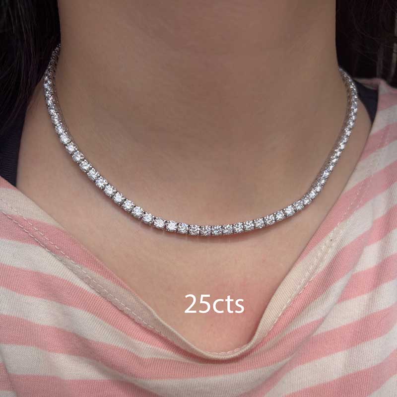 4-Prong Round Diamond Tennis Necklace