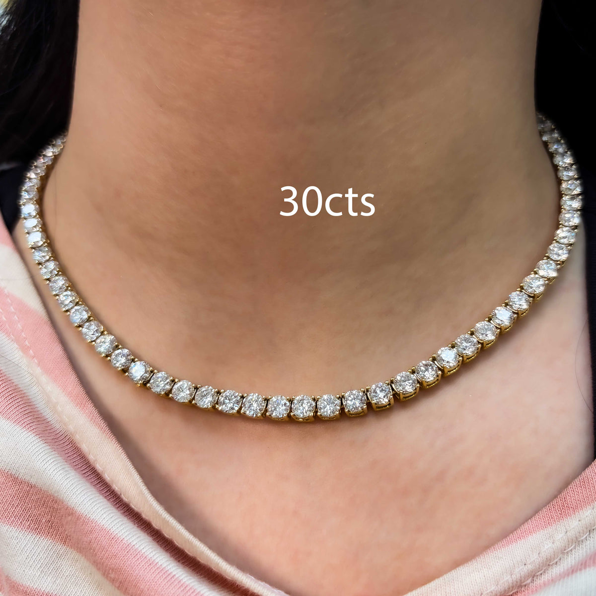 Lab-Grown Round Diamond Tennis Necklace, 4-Prong