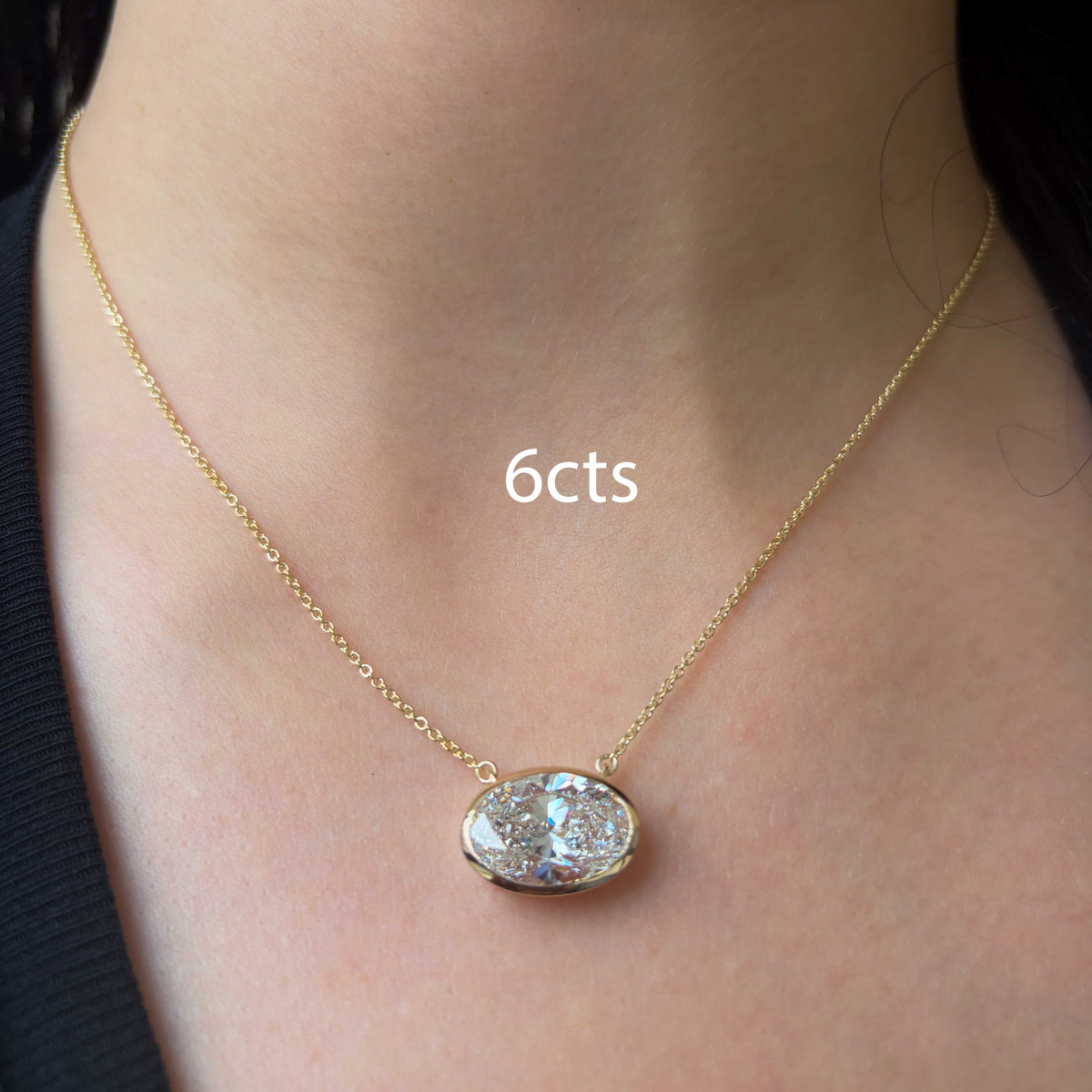 Lab-Grown Oval Diamond Bezel Pendant, 14K Gold