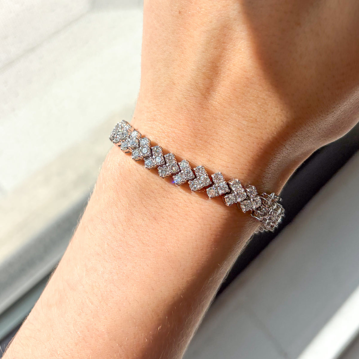 9.50cts Lab-Grown Triple Row Diamond Bracelet, 18K White Gold