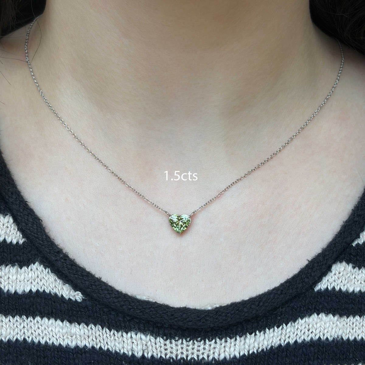 Lab-Grown Green Heart Diamond Solitaire Pendant, 14k Gold