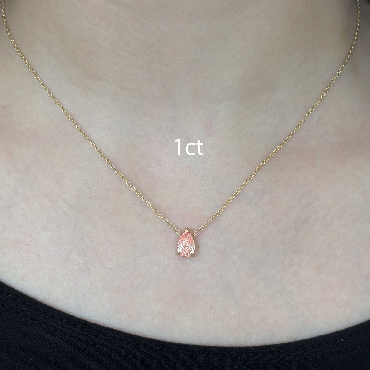 Lab-Grown Pink Pear Diamond Solitaire Pendant, 14k Gold