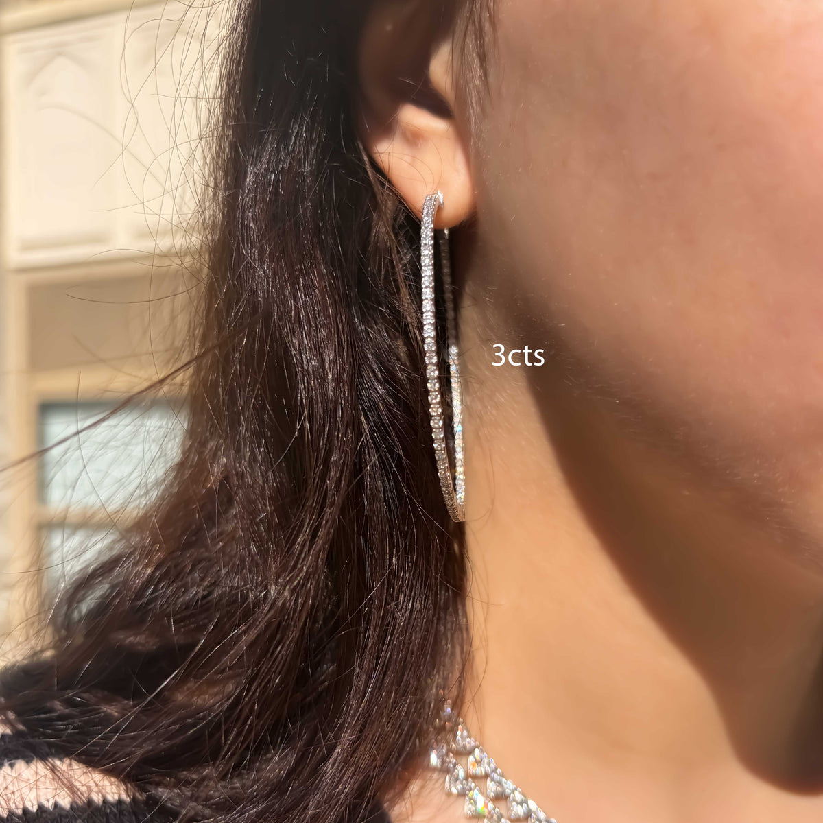 2.50" Lab-Grown Round Diamond Hoop Earrings, 14K Gold