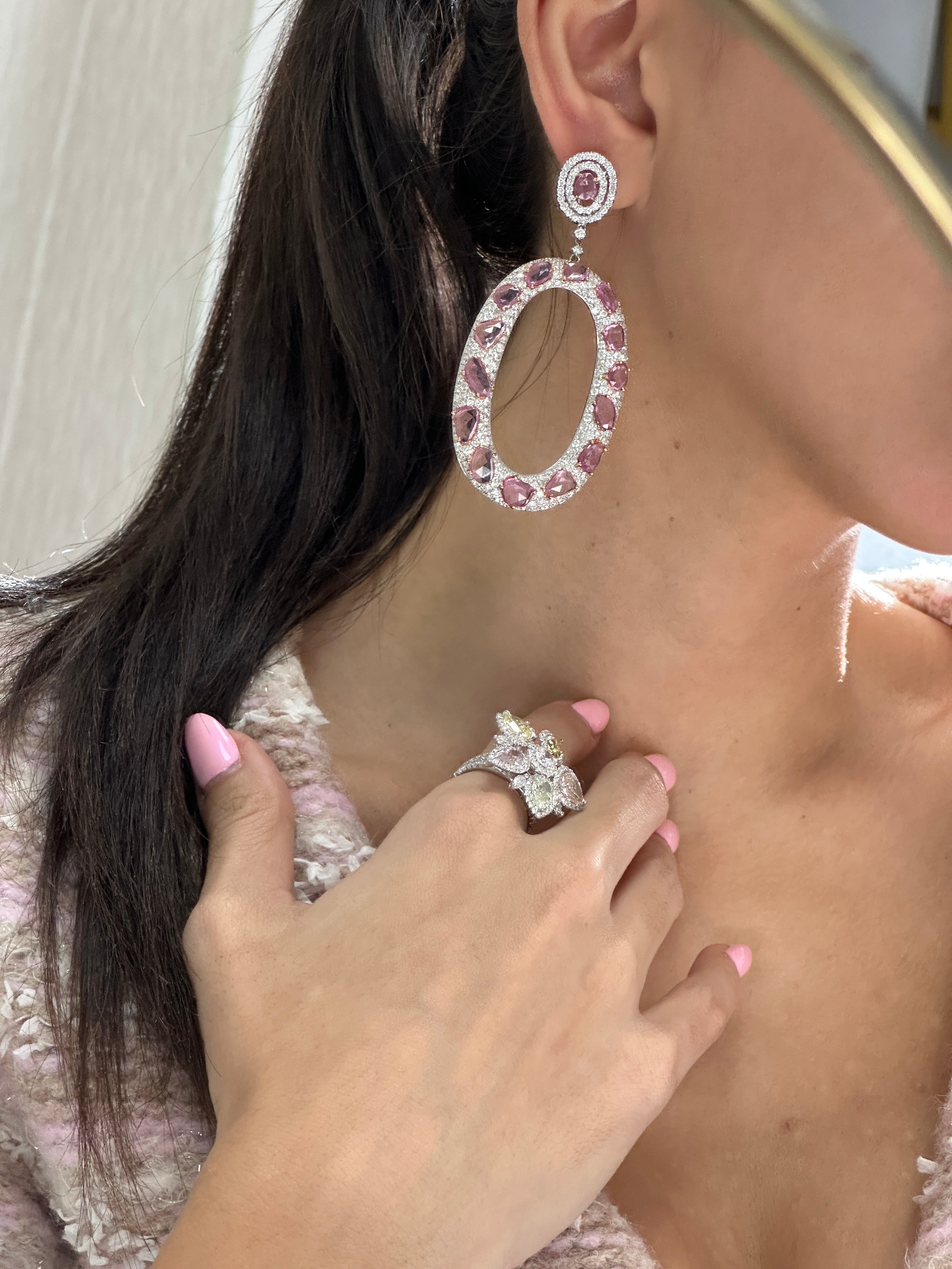 Rose Cut Pink Sapphire Bagel Drop Earring