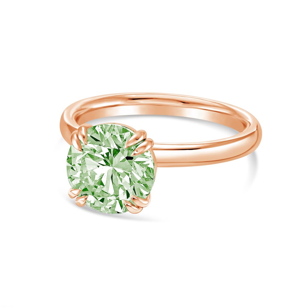 Lab-Grown Green Round Split Claw Engagement Ring, 14k Gold