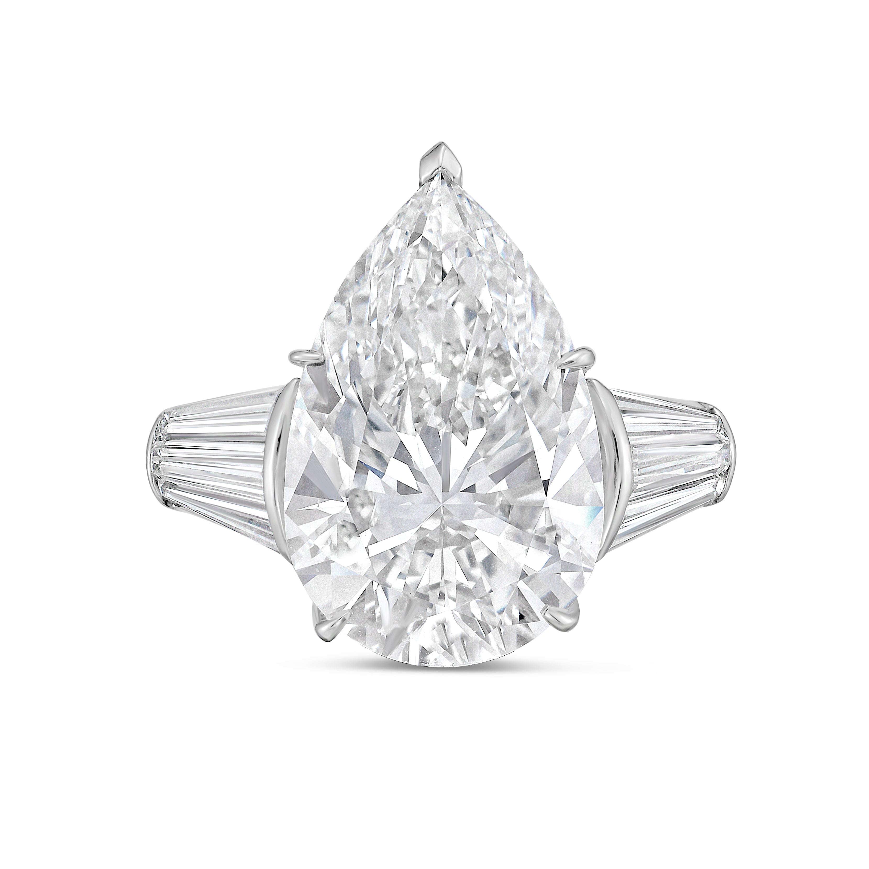 Lab Grown Pear Diamond Ring with Baguettes