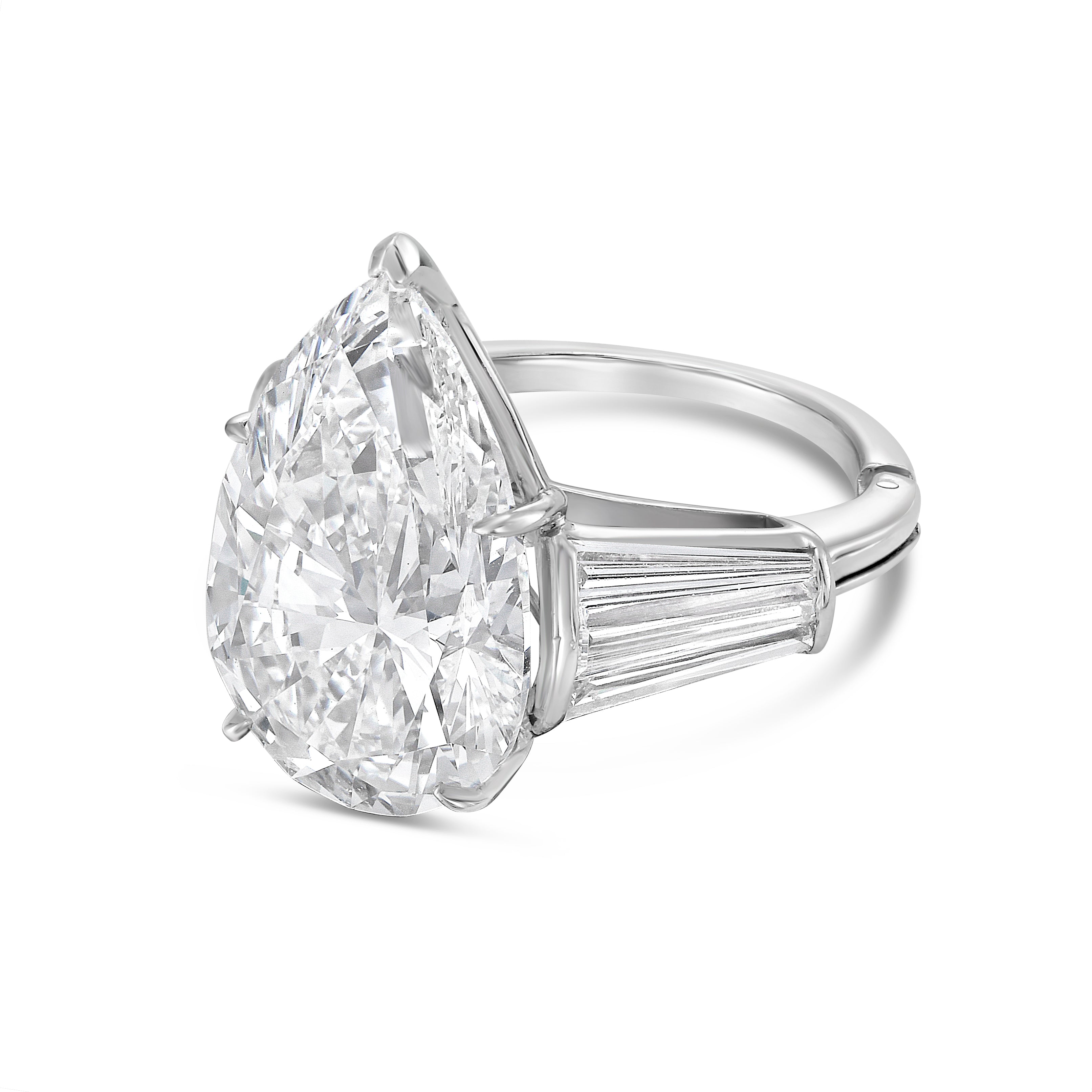 Lab Grown Pear Diamond Ring with Baguettes