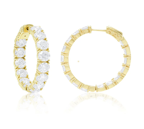 Inside out diamond hoops with DEF VS lab grown diamonds, four prong setting