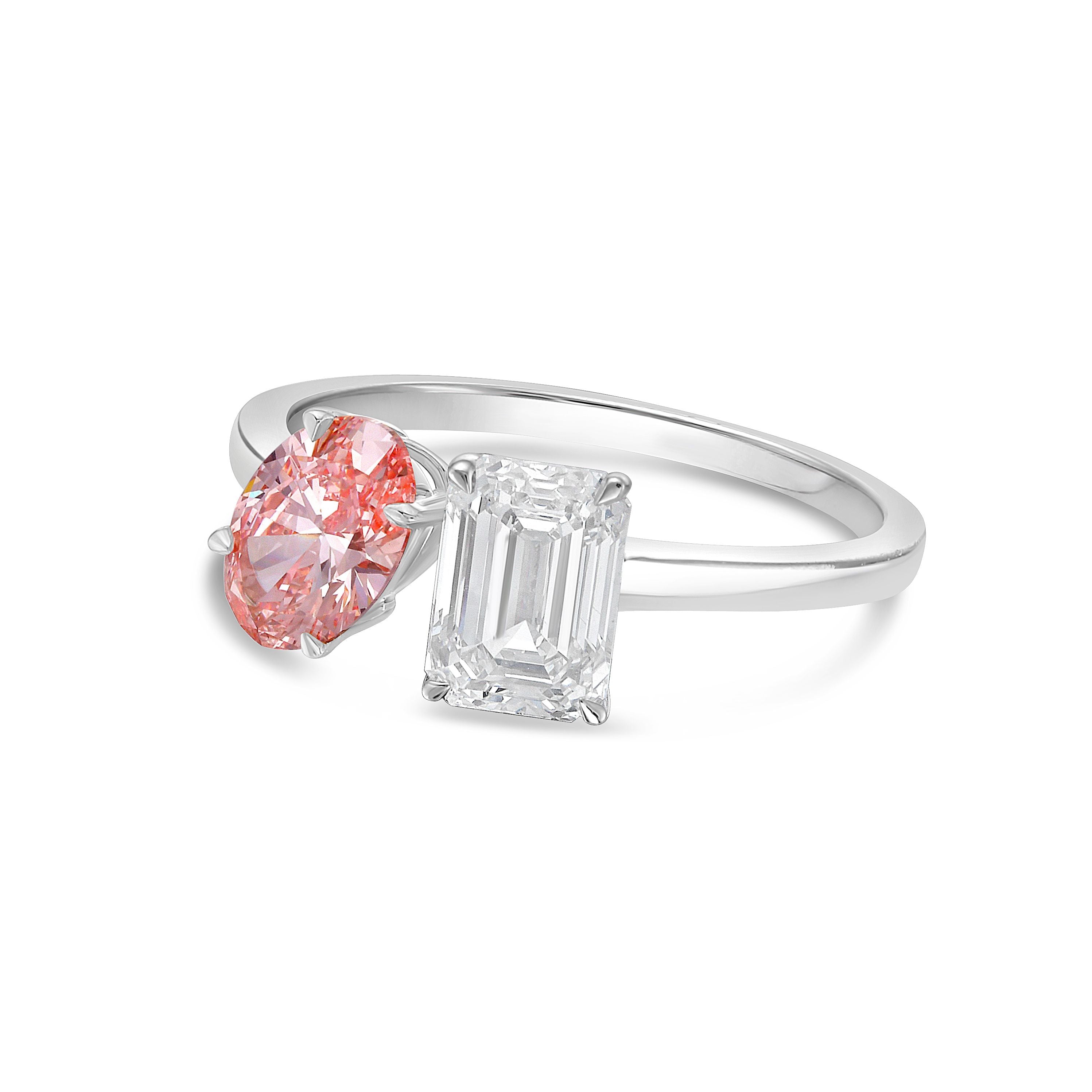 Lab Grown Pink Oval & Emerald Diamond Fashion Ring