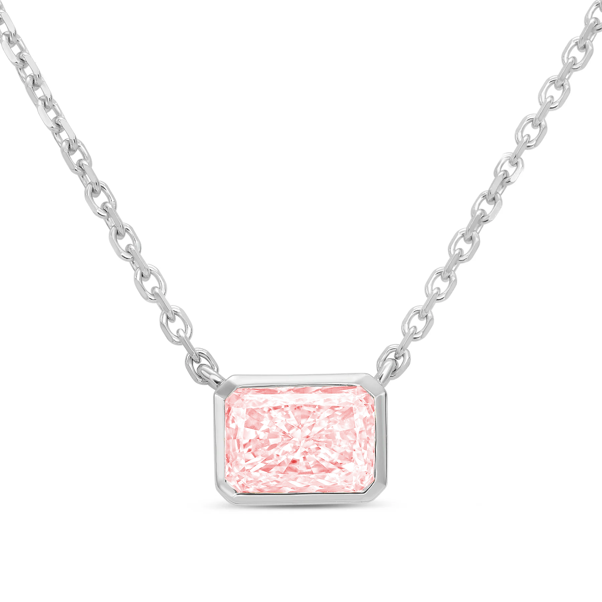 Lab-Grown Pink Radiant Cut Diamond Bezel Pendant, 14K Gold