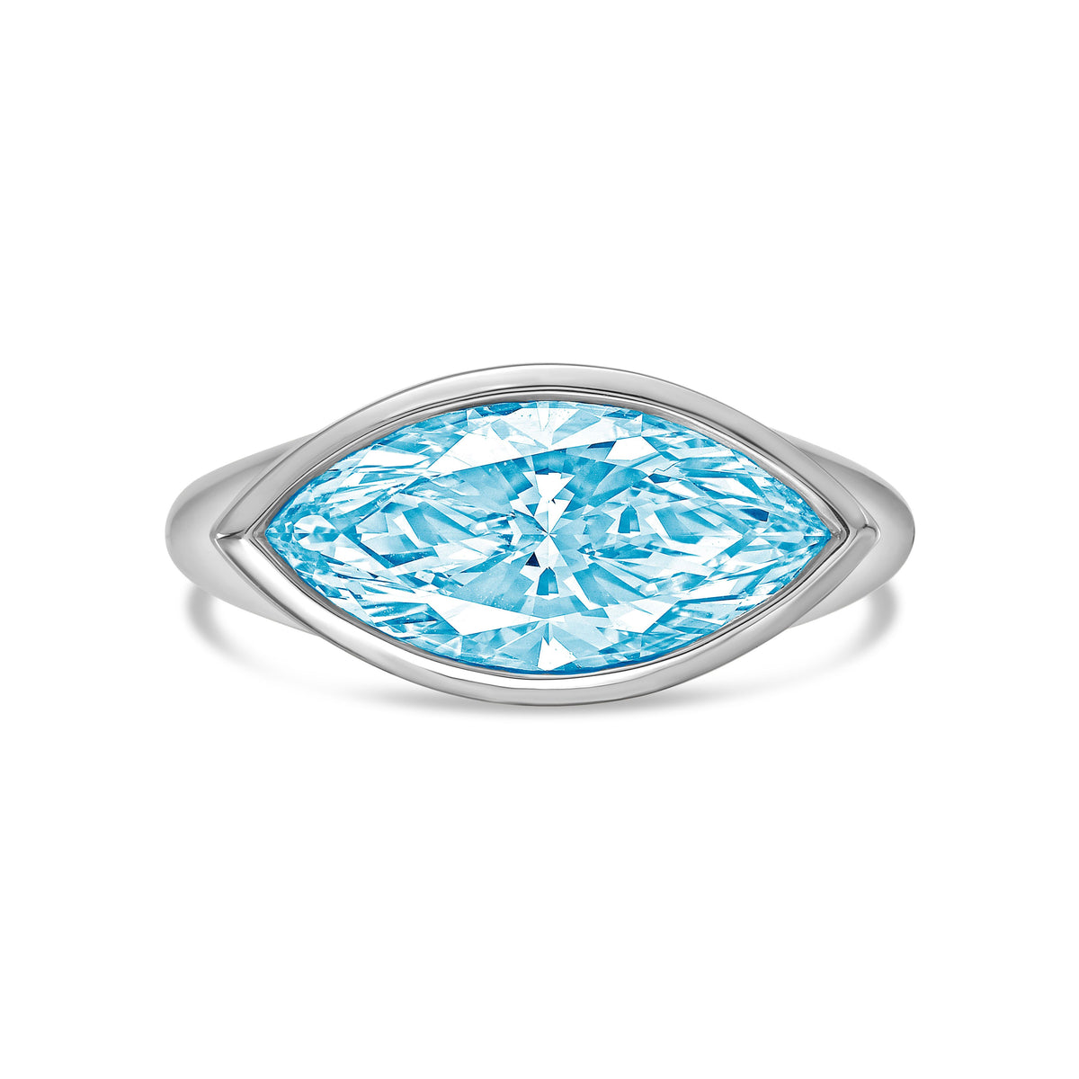 Lab-Grown Blue Marquise Diamond Bezel Ring, 14K Gold