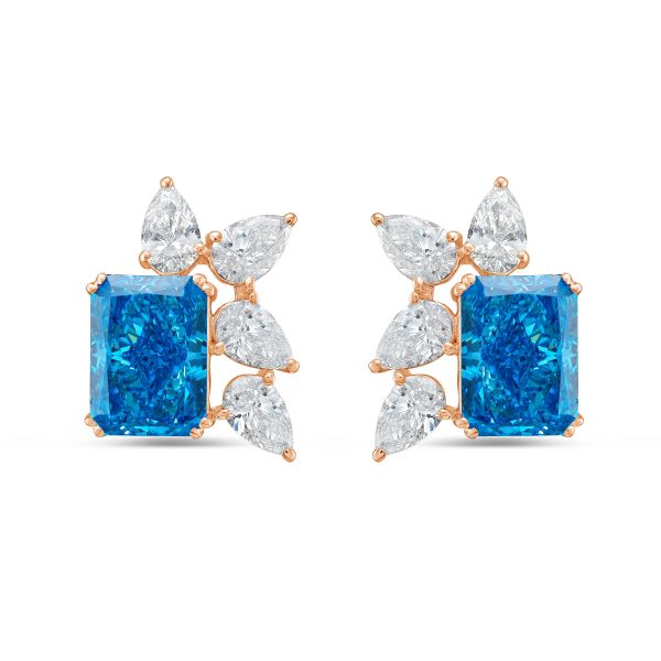 Lab Grown Blue & White Diamond Cluster Earrings