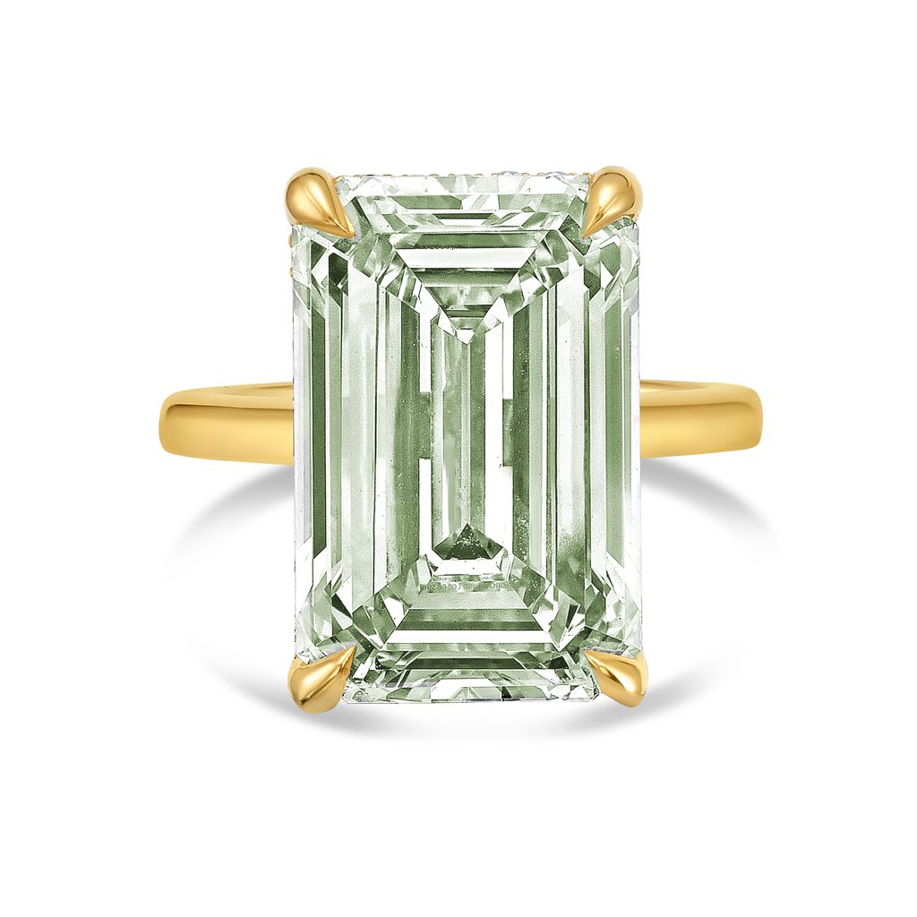 Lab-Grown Green Emerald-Cut Diamond Solitaire Ring, 18k Gold