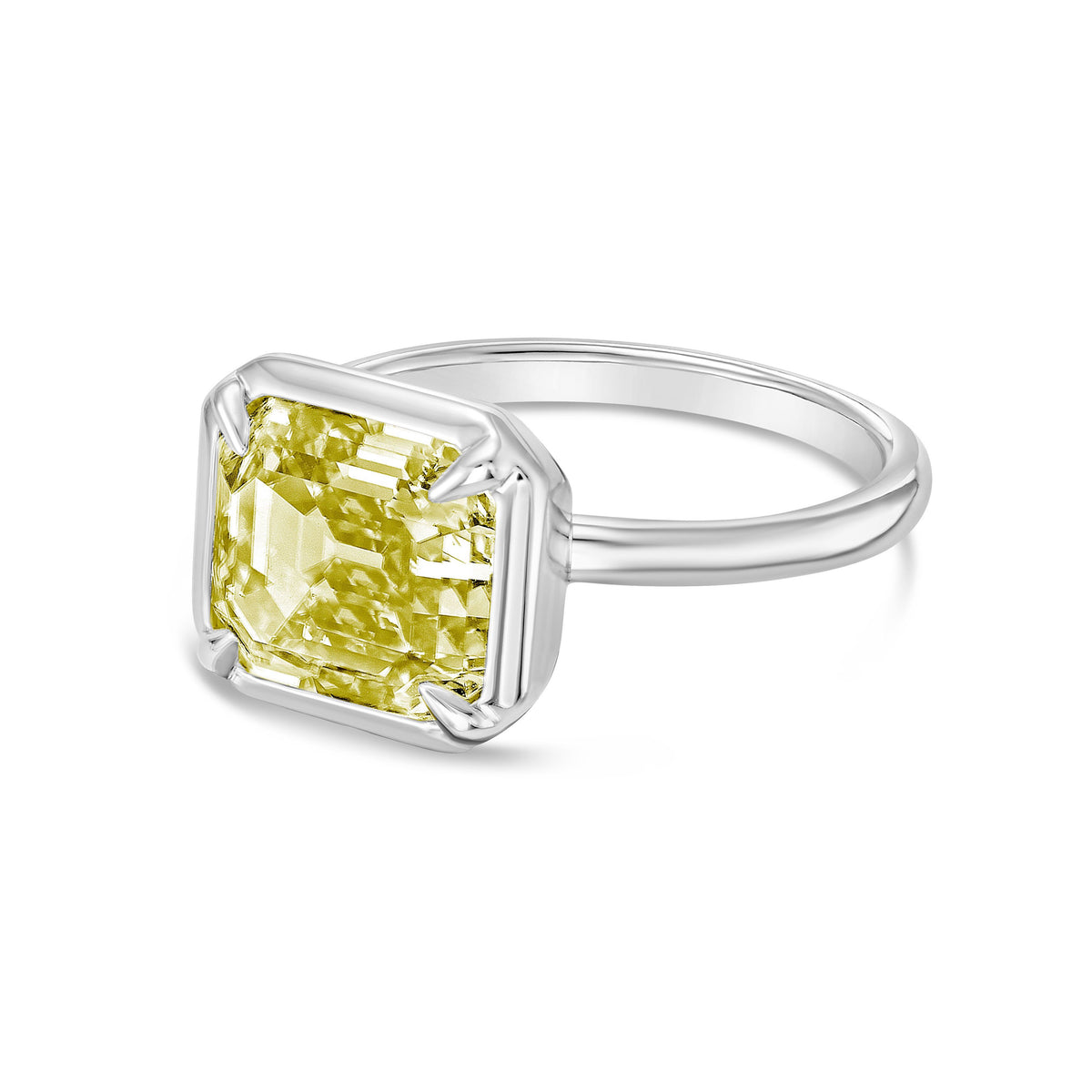 Lab-Grown Yellow Cushion Diamond Bezel Ring, 14K Gold