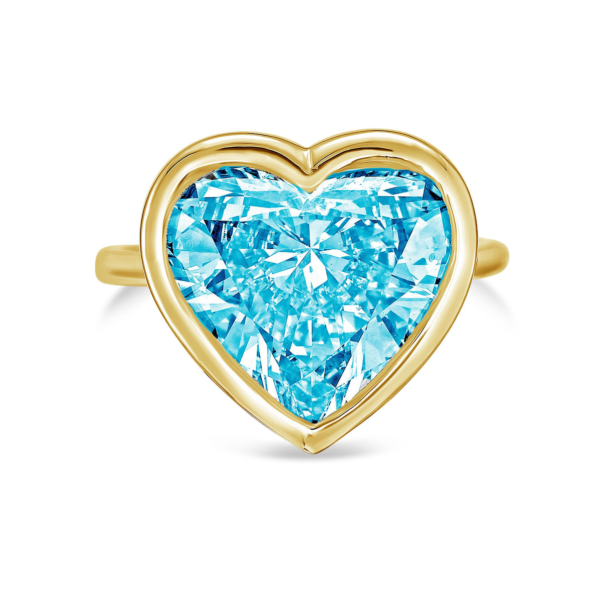 Lab-Grown Blue Heart Diamond Bezel Ring, 14K Gold