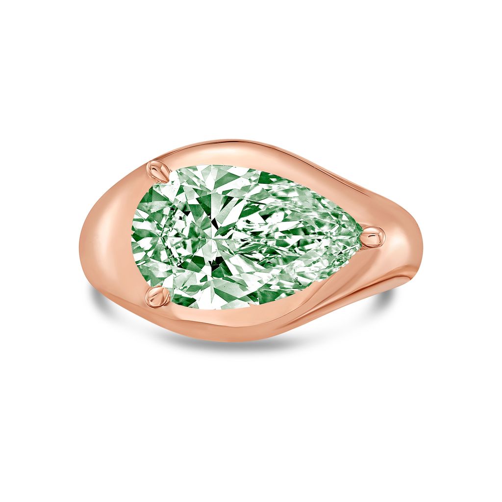 Lab-Grown Green East-West Pear Diamond Dome Ring, 14k Gold