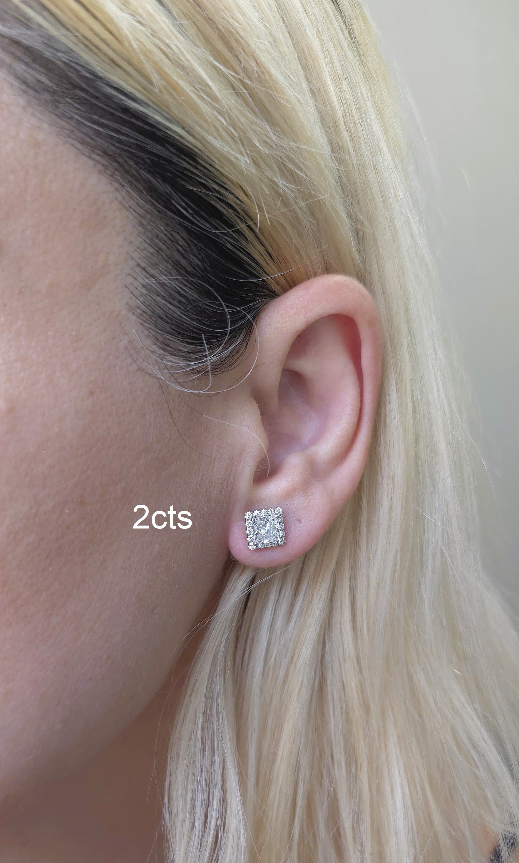 Lab Grown Princess Diamond Halo Studs