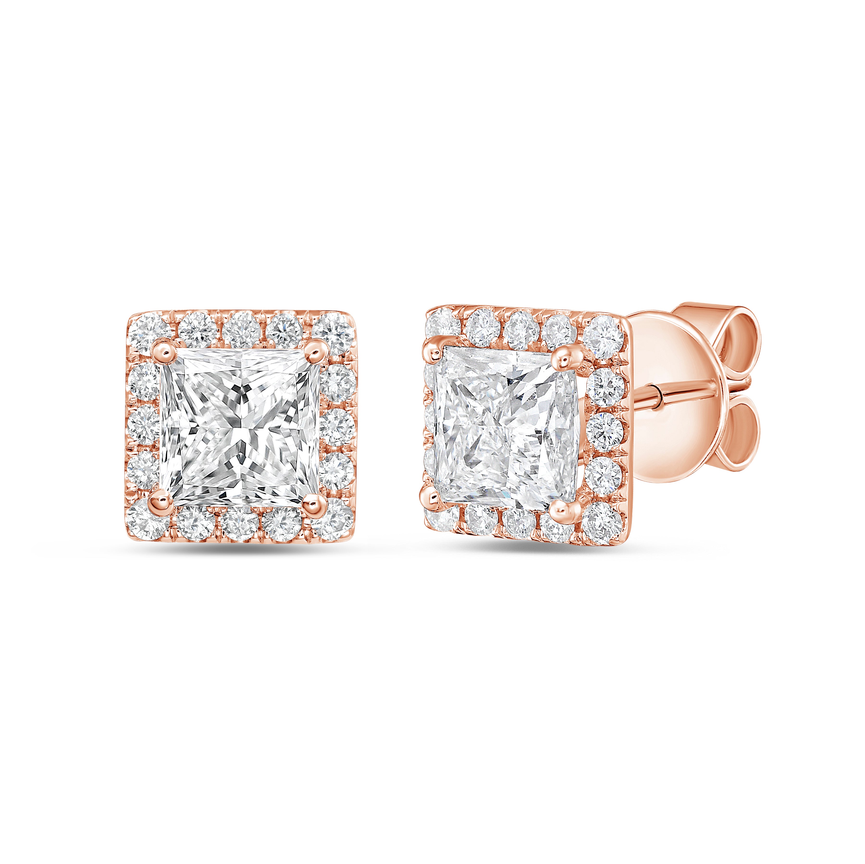 Lab Grown Princess Diamond Halo Studs