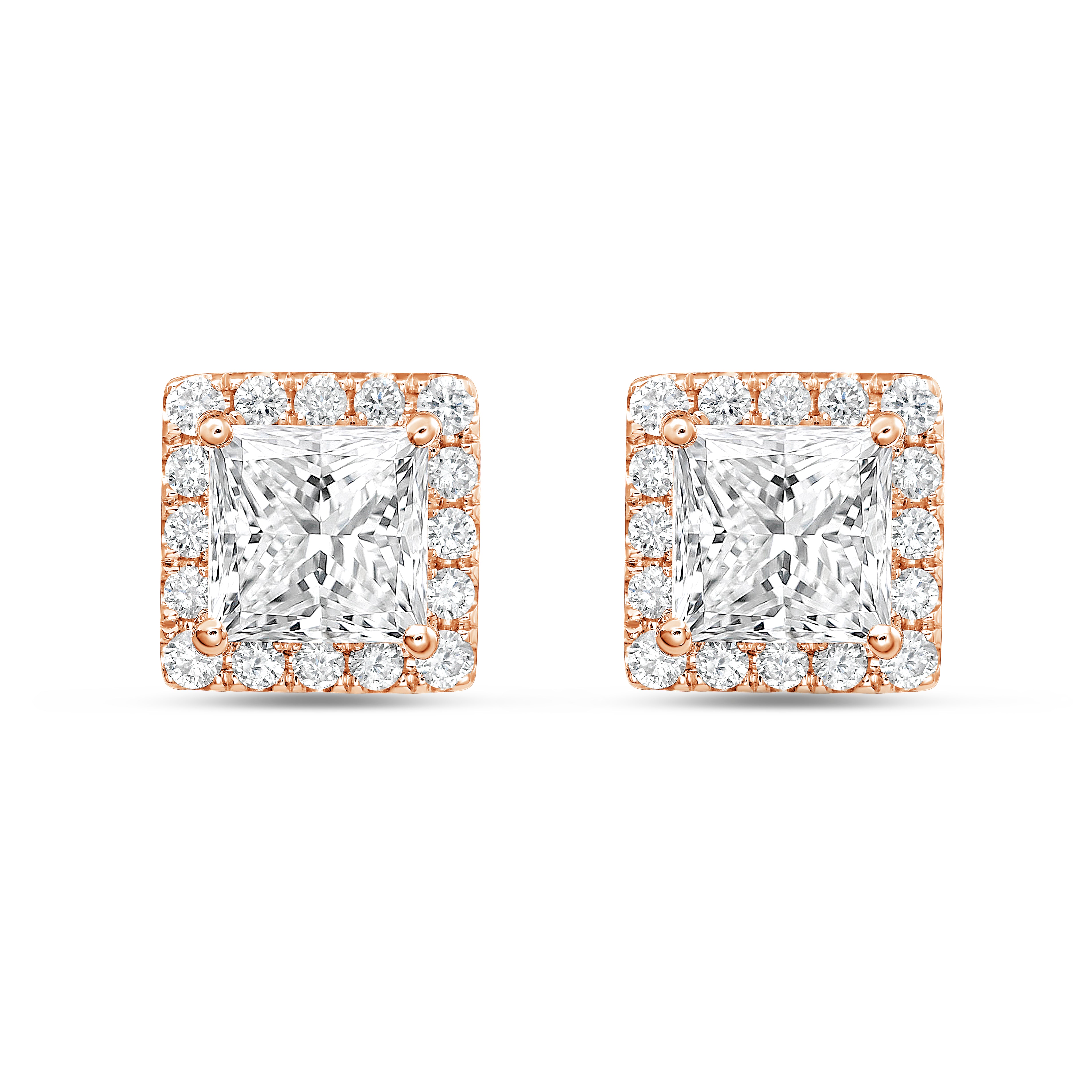 Lab Grown Princess Diamond Halo Studs