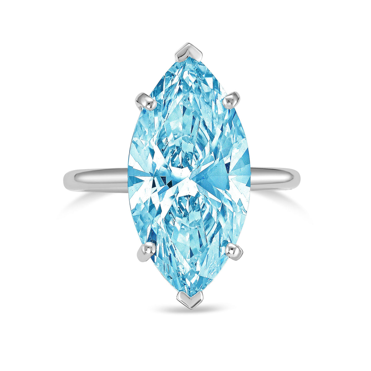Lab-Grown Blue Marquise Diamond Solitaire Ring, 14K Gold