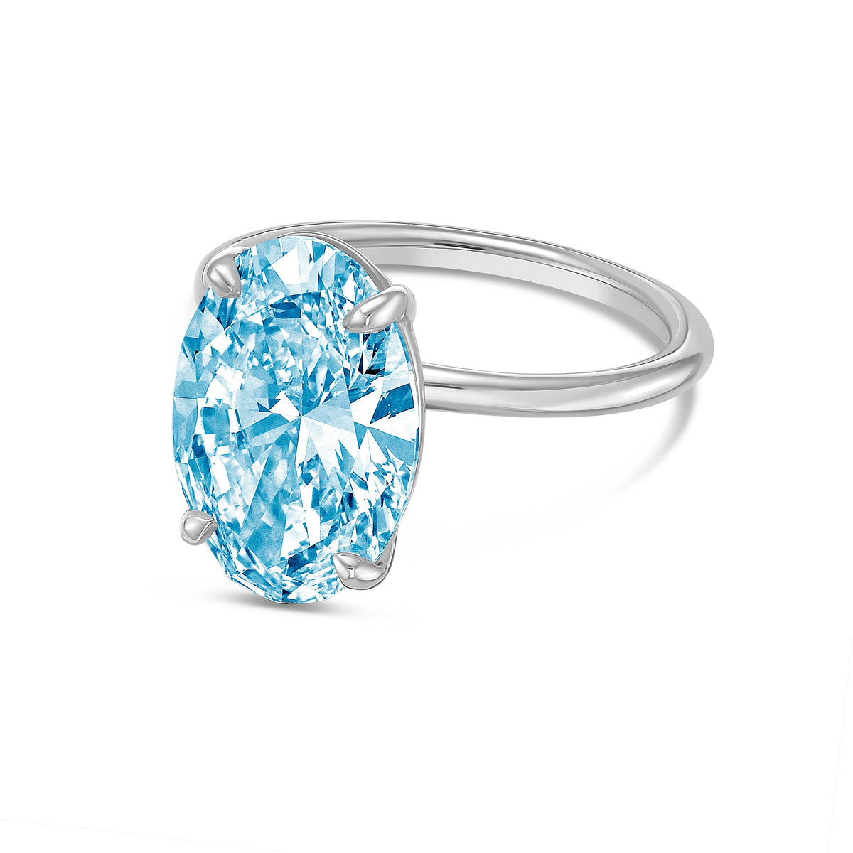 Lab-Grown Blue Oval Diamond Solitaire Engagement Ring, 14K Gold