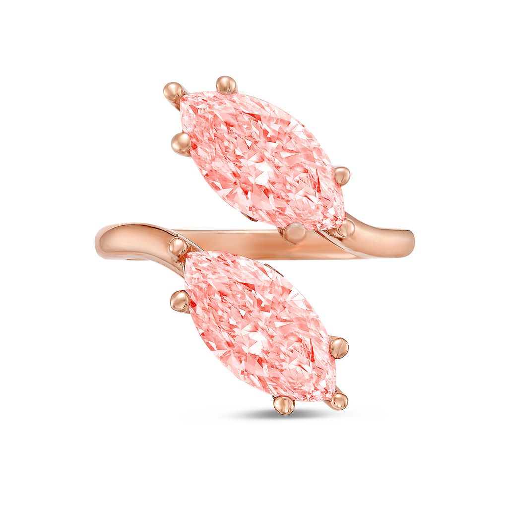 Lab-Grown Pink Marquise Toi Et Moi Diamond Ring, 14K Gold