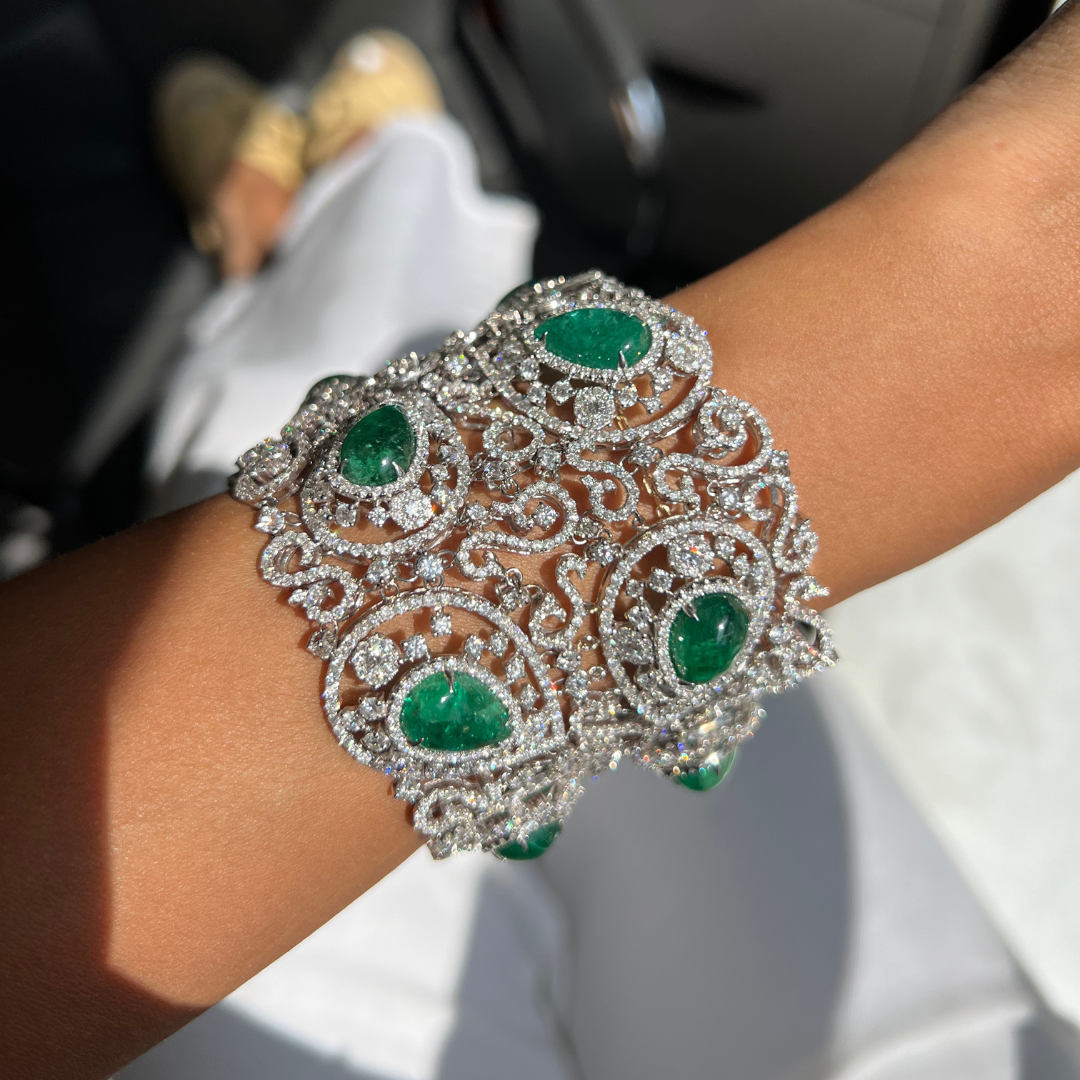 Emerald Diamond Halo Motif Bracelet