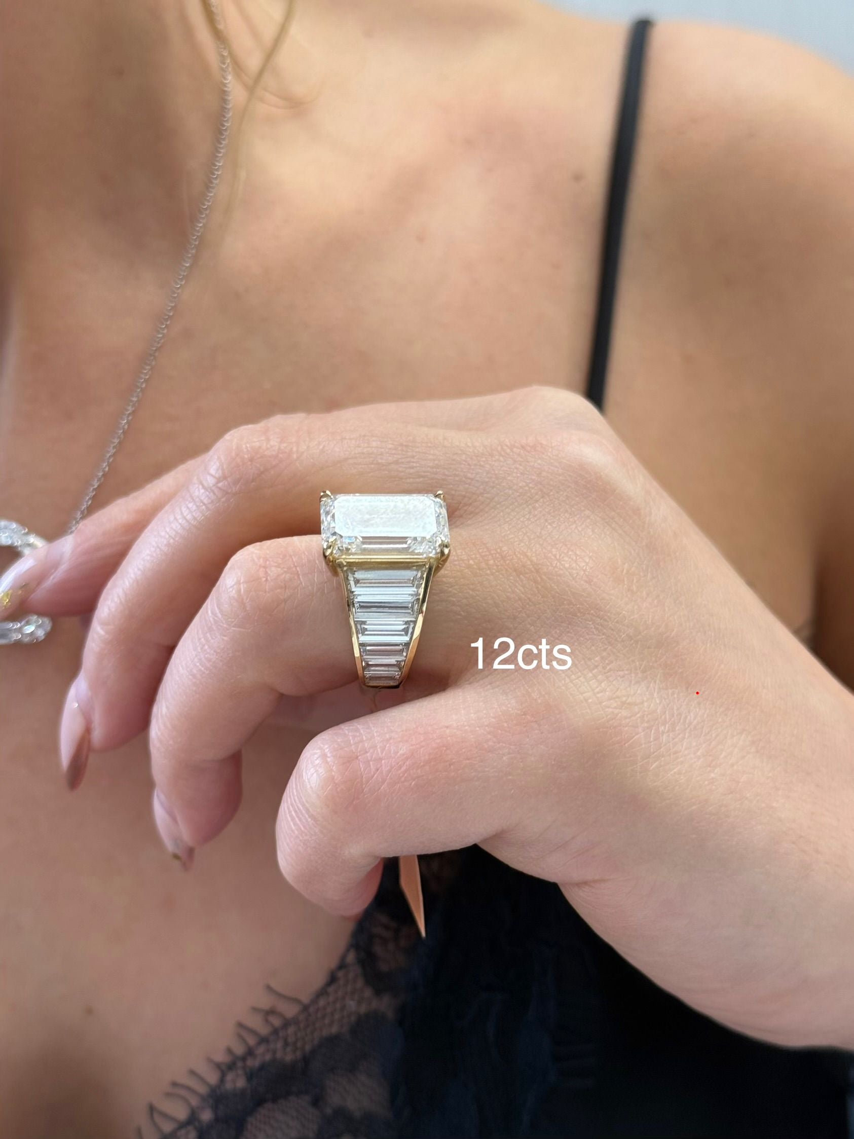 Lab Grown Emerald Ring with Emerald Trapezoids