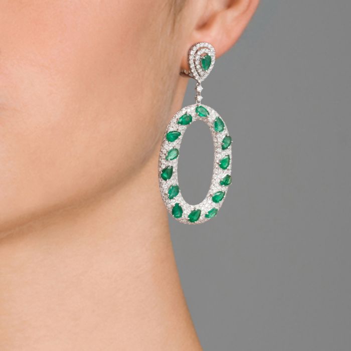 Emerald Rose Cut Bagel Drop Earrings