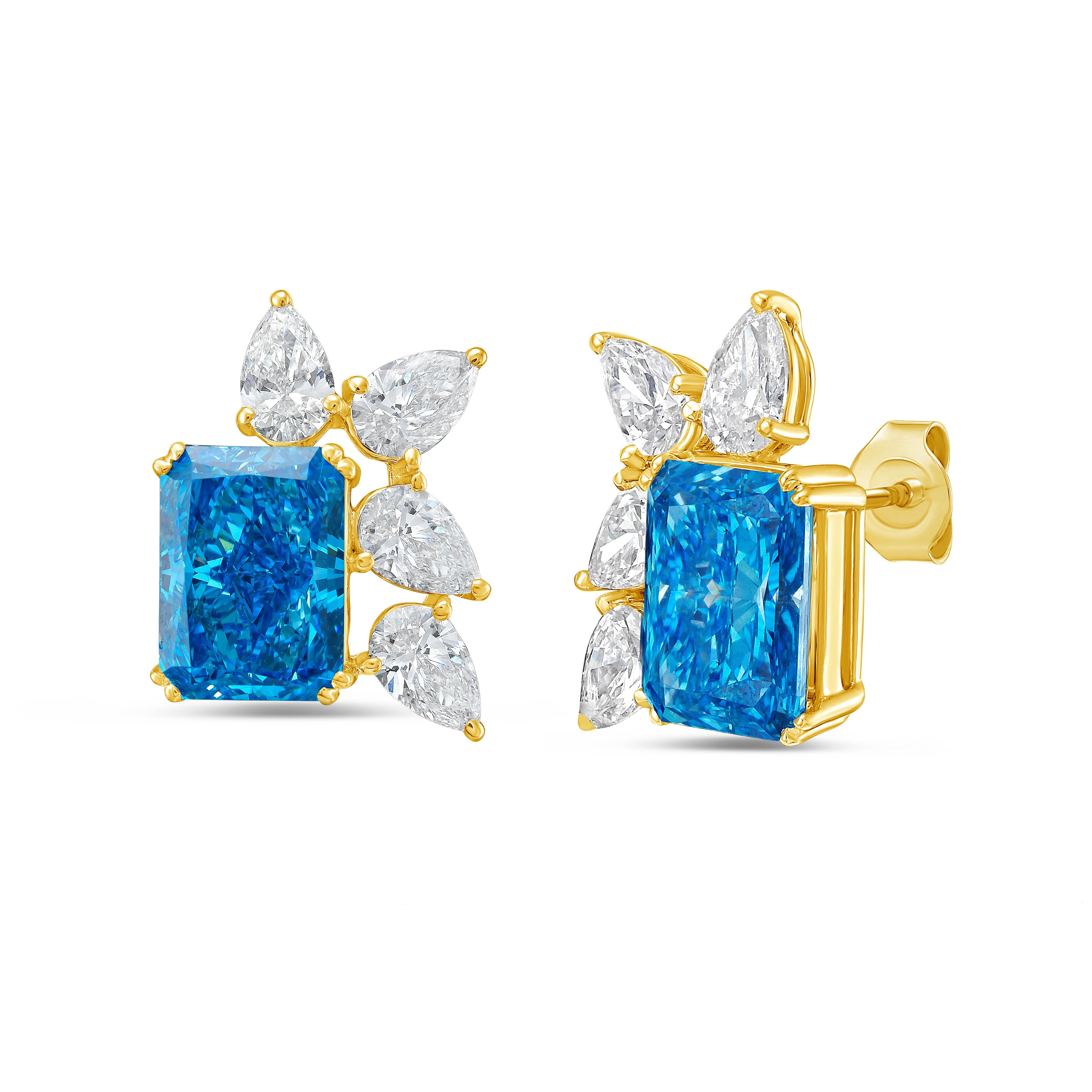Lab Grown Blue & White Diamond Cluster Earrings