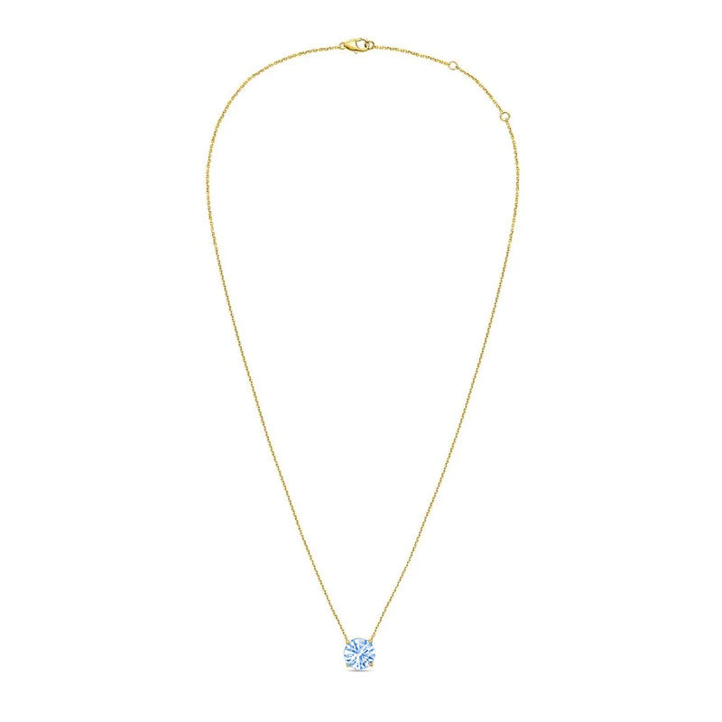 Lab-Grown Blue Round Diamond Solitaire Pendant, 14k Gold