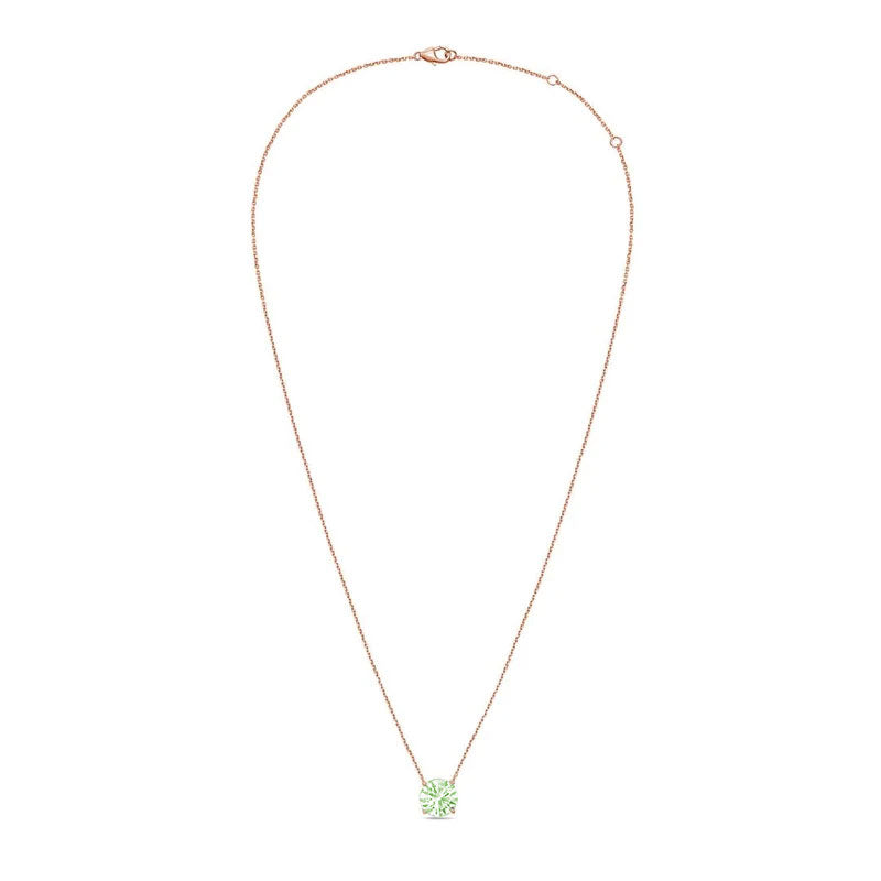 Lab-Grown Green Round Diamond Solitaire Pendant, 14k Gold