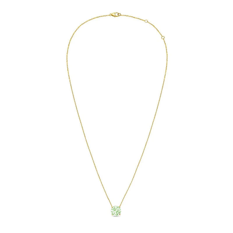 Lab-Grown Green Round Diamond Solitaire Pendant, 14k Gold