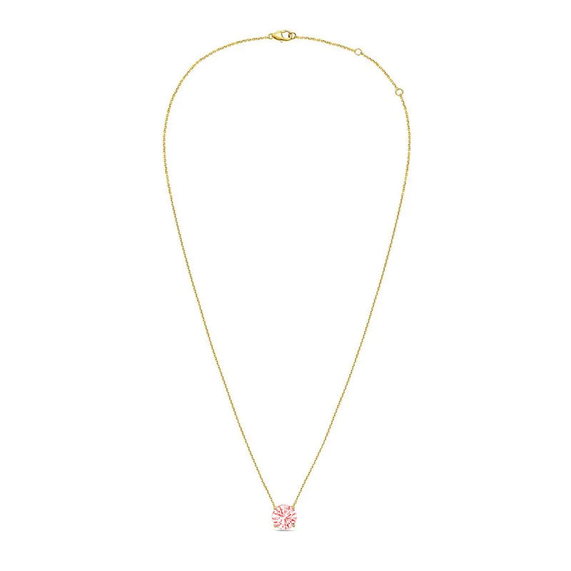 Lab-Grown Pink Round Diamond Solitaire Pendant, 14k Gold