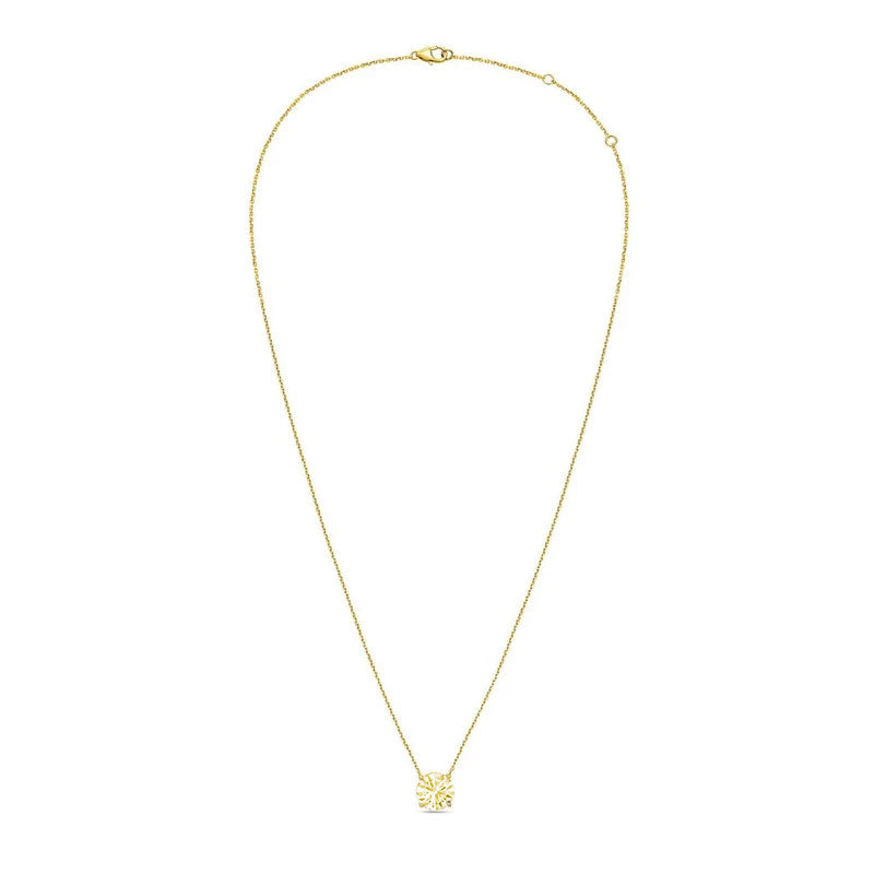 Lab-Grown Yellow Round Diamond Solitaire Pendant, 14k Gold