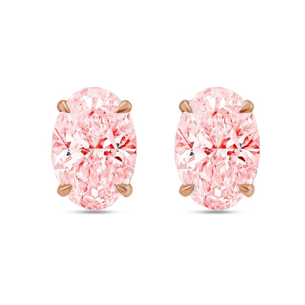 Lab-Grown Pink Oval Diamond Stud Earrings, 4-Prong, 14K Gold