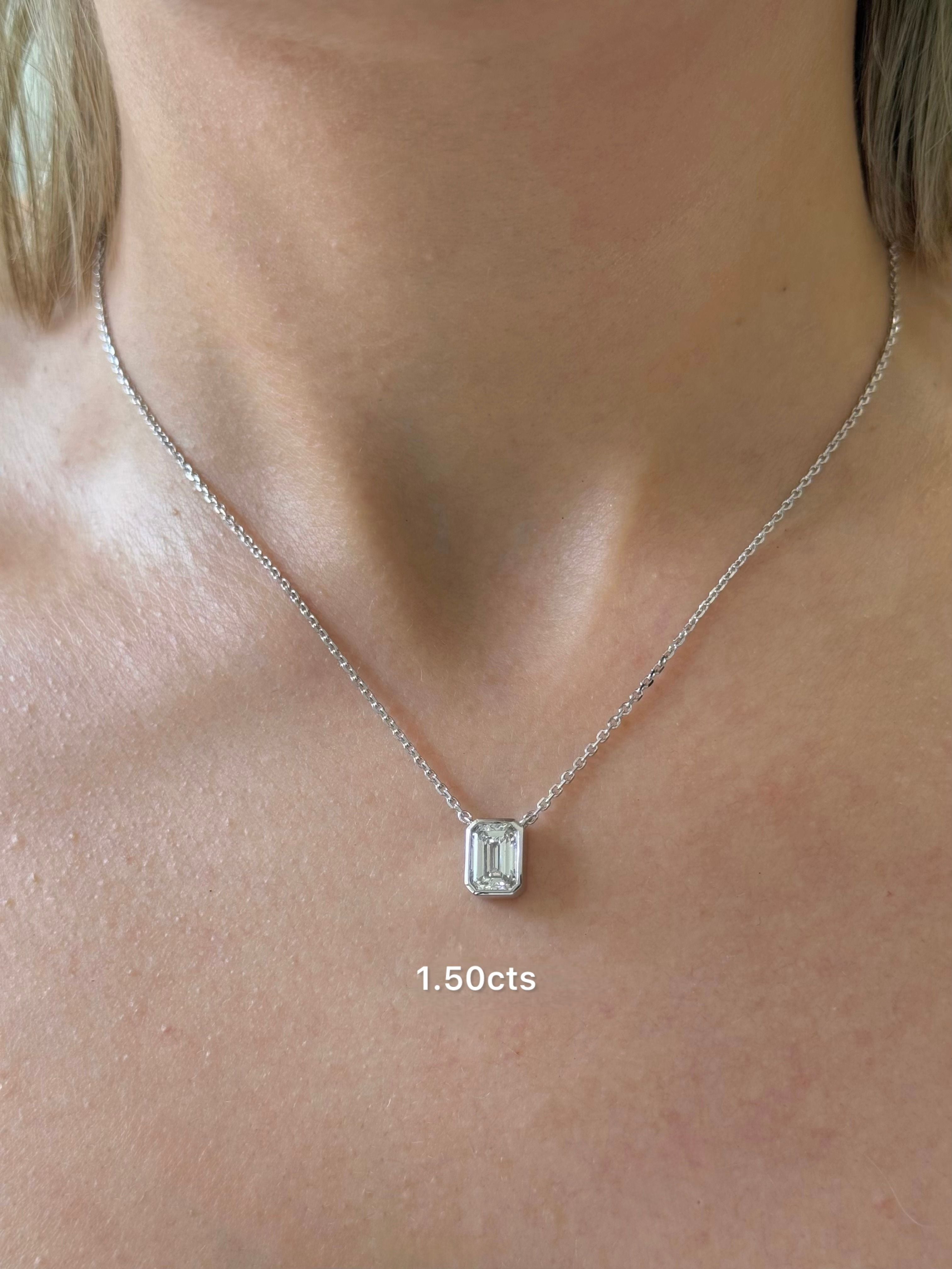 Lab Grown Emerald Cut Diamond Bezel Pendant
