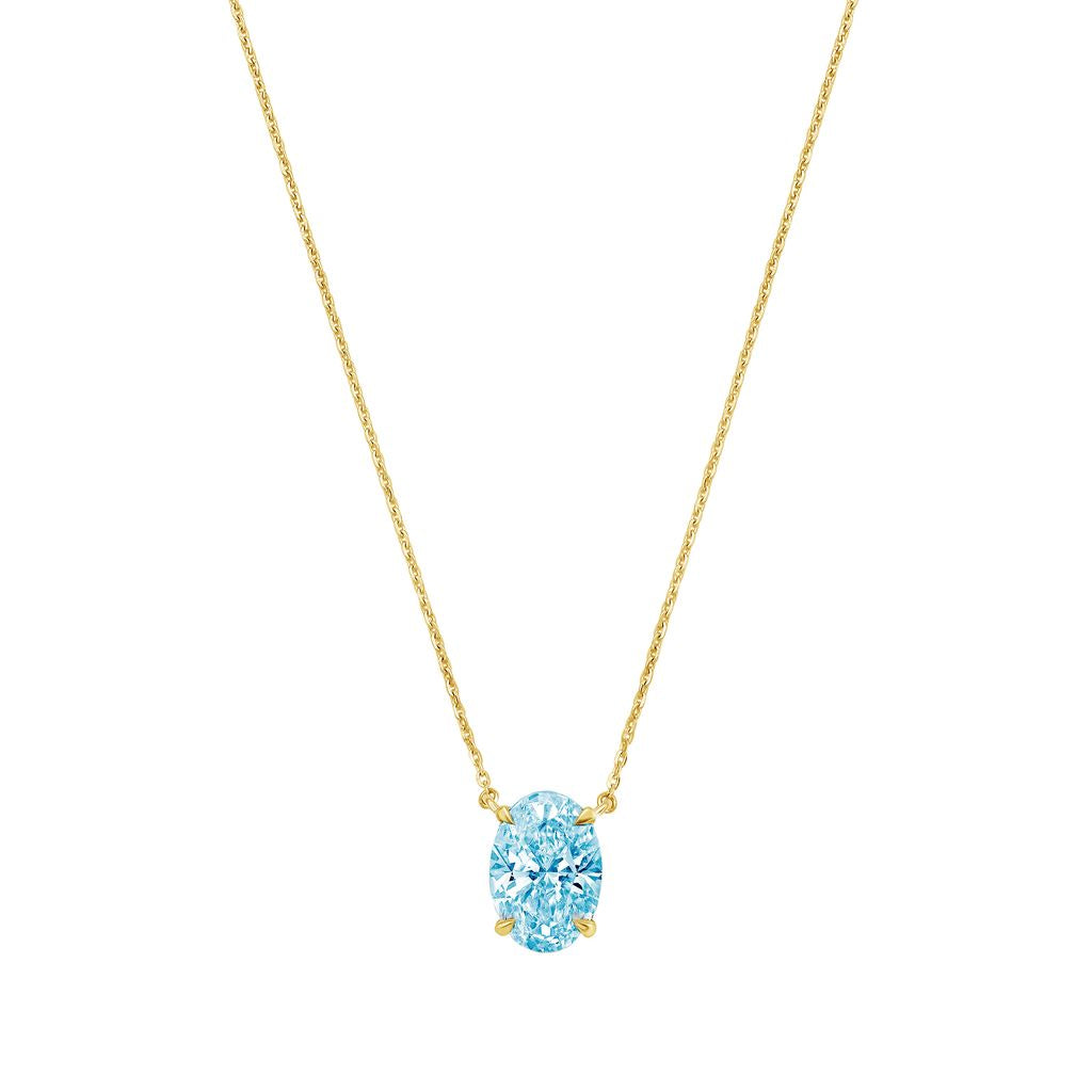 Lab-Grown Blue Oval Diamond Solitaire Pendant Necklace, 4-Prong, 14K Gold