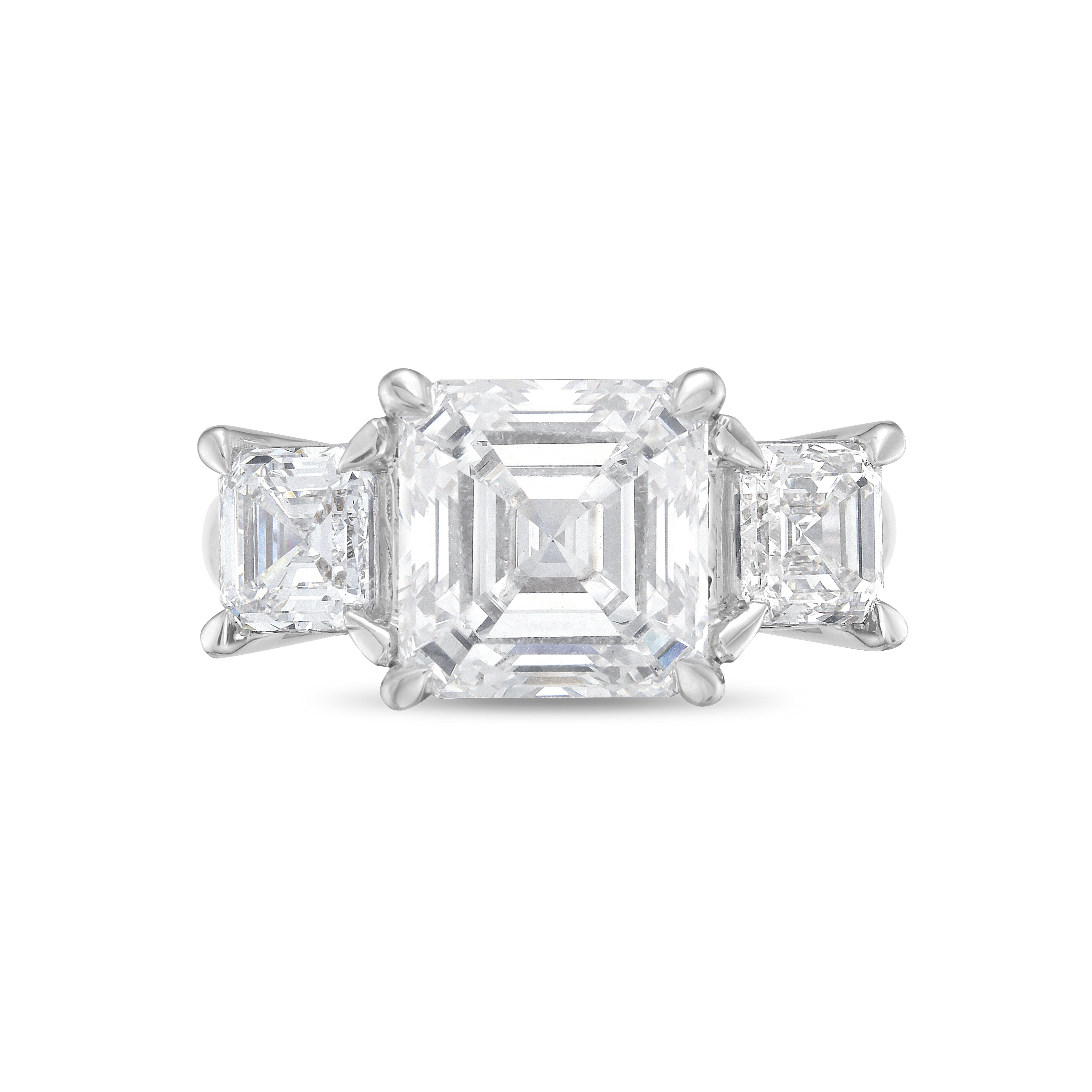 Lab Grown Asscher Cut Three Stone Engagement Ring