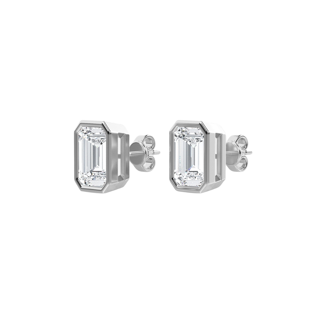 Lab Grown Bezel Emerald Cut Diamond Studs