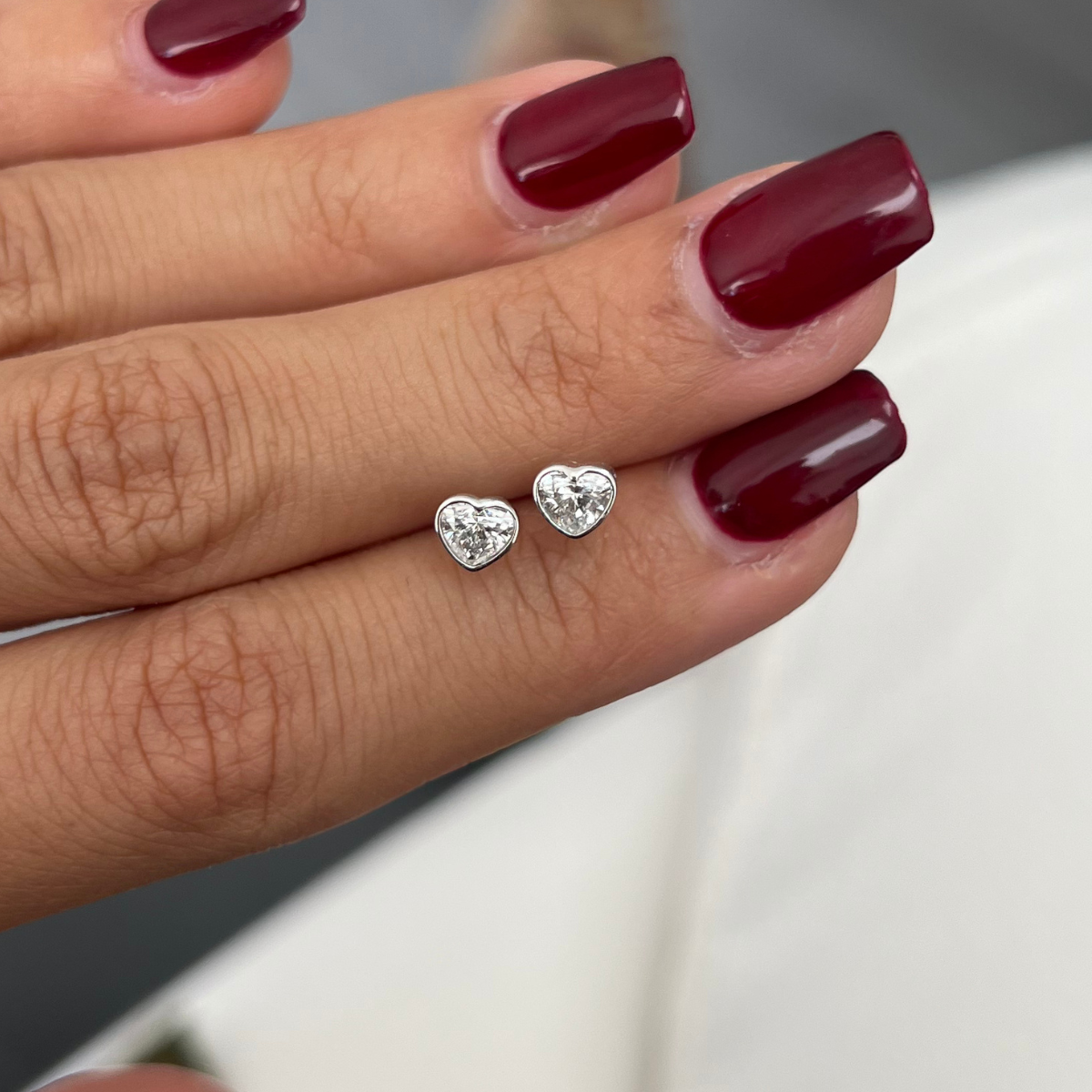 Lab Grown Bezel Heart Diamond Studs