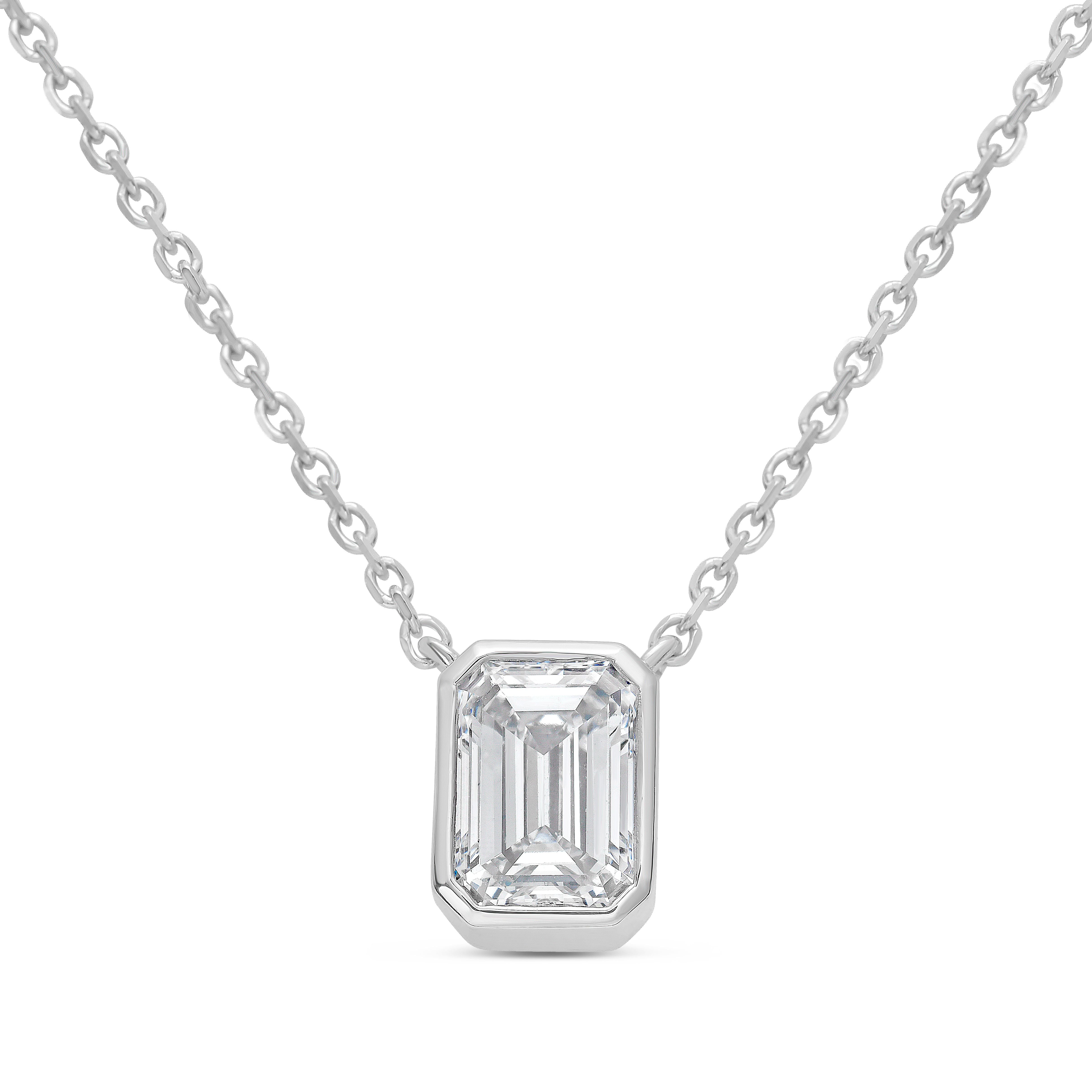 Lab Grown Emerald Cut Diamond Bezel Pendant