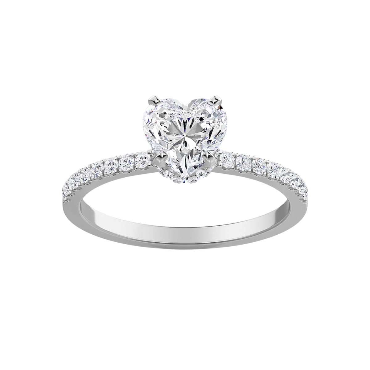 Lab Grown Heart Hidden Halo Pave Engagement Ring
